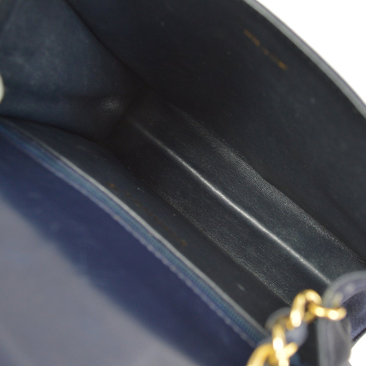 CHANEL 1989-1991 Single Chain Shoulder Bag Navy Satin ao34414