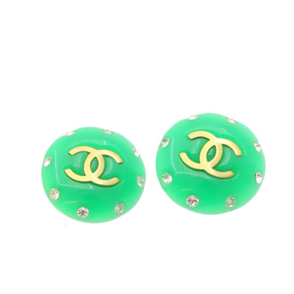 CHANEL Clip-on Earring Gold Tone Green CC   ar4783A