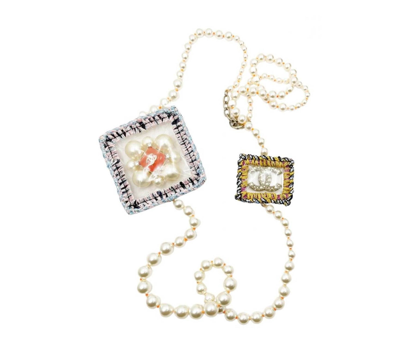 CHANEL Super Rare Runway Gold CC Neon Patchwork Pearl Necklace As Seen on Kremi Otashliyska