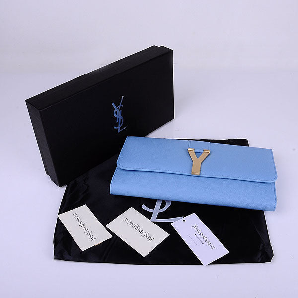 Yves Saint Laurent Lady Genuine Leather Purse Light Blue