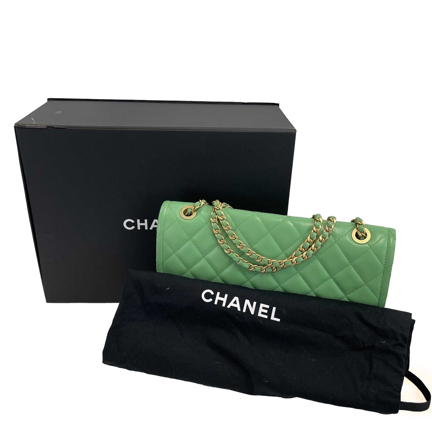 CHANEL - 2021 CC Medium Diamond Caviar Leather Mint Green Sweet Single Flap