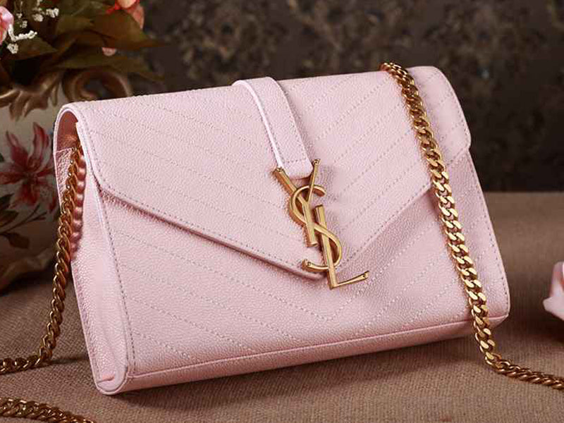 Yves Saint Laurent Small Monogramme Satchel Pink Grain Textured Matelasse Leather