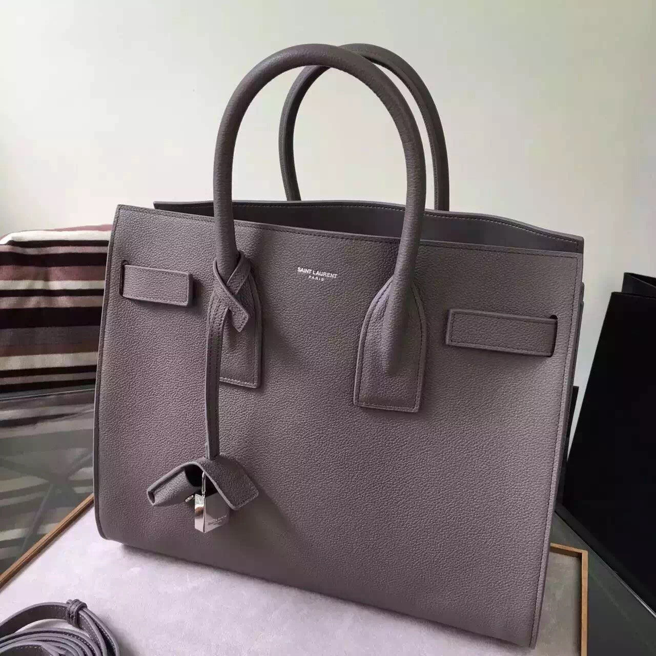 Yves Saint Laurent Small Sac De Jour Bag In Fog Grained Leather