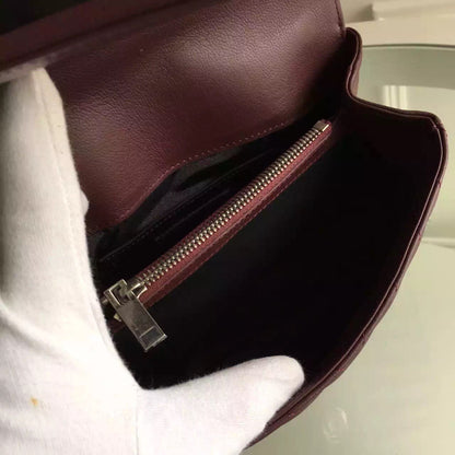 Yves Saint Laurent Medium Monogram College Bag in Burgundy Goatskin