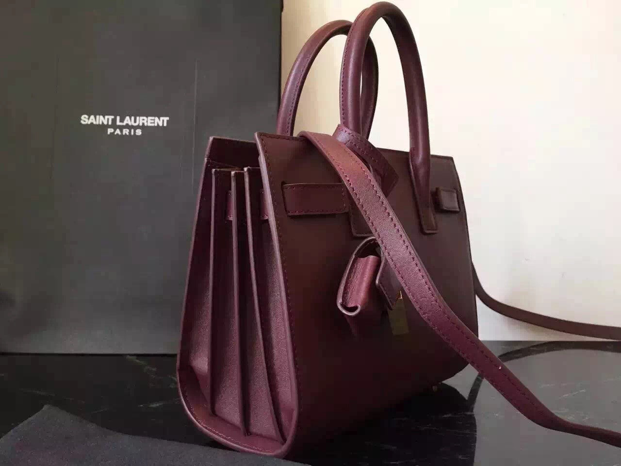 Yves Saint Laurent Nano Sac De Jour Bag In Burgundy Leather