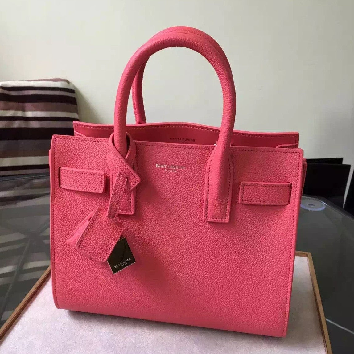 Yves Saint Laurent Nano Sac De Jour Bag In Rose Grained Leather