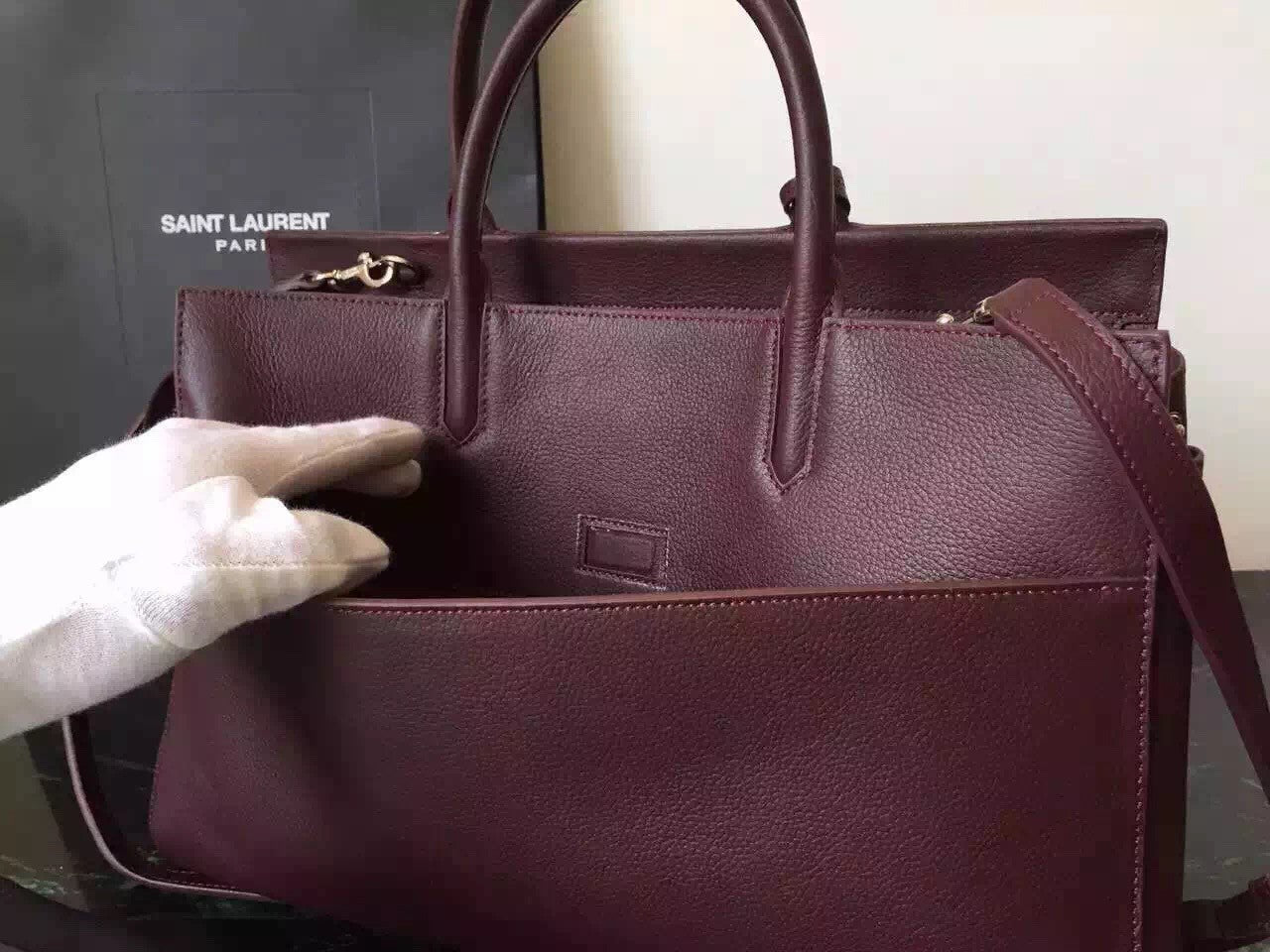 Yves Saint Laurent Medium Rive Gauche Bag In Burgundy Leather