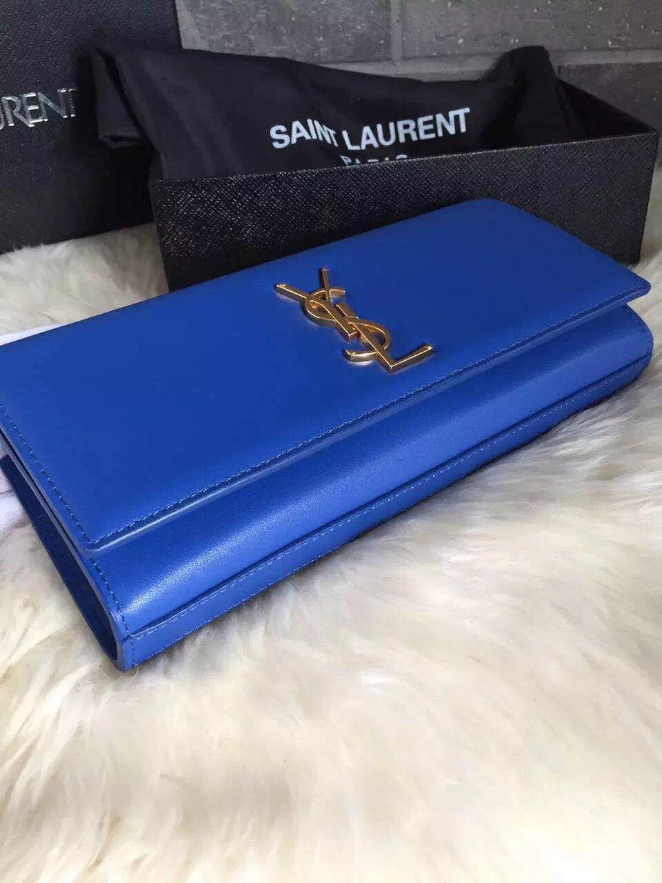 Yves Saint Laurent Blue Classic Monogramme Clutch Bag