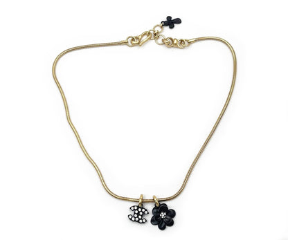 CHANEL Vintage Rare Gold Plated Black CC Flower Crystal Chain Necklace