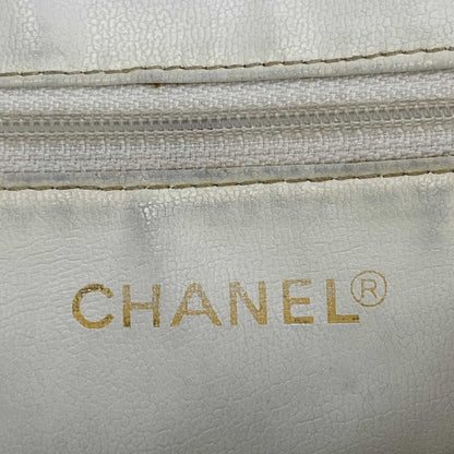 CHANEL - Vintage 1994 White Leather Small Chevron Tote / Shoulder Bag