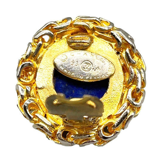 CHANEL - 93A Woven Chain Lapis Lazuli Cabochon Button Earrings Gold / Blue