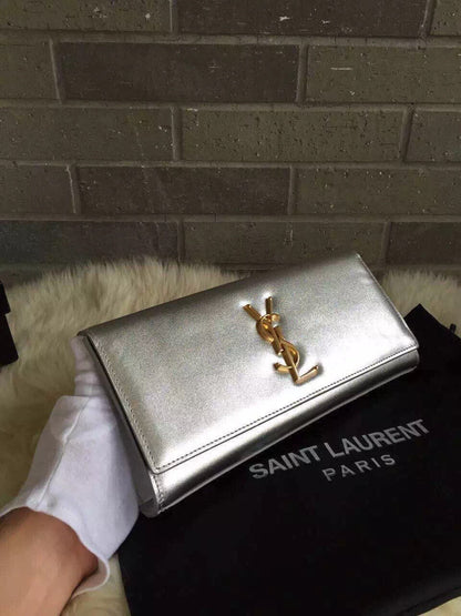 Yves Saint Laurent Silver Classic Metallic Monogramme Clutch