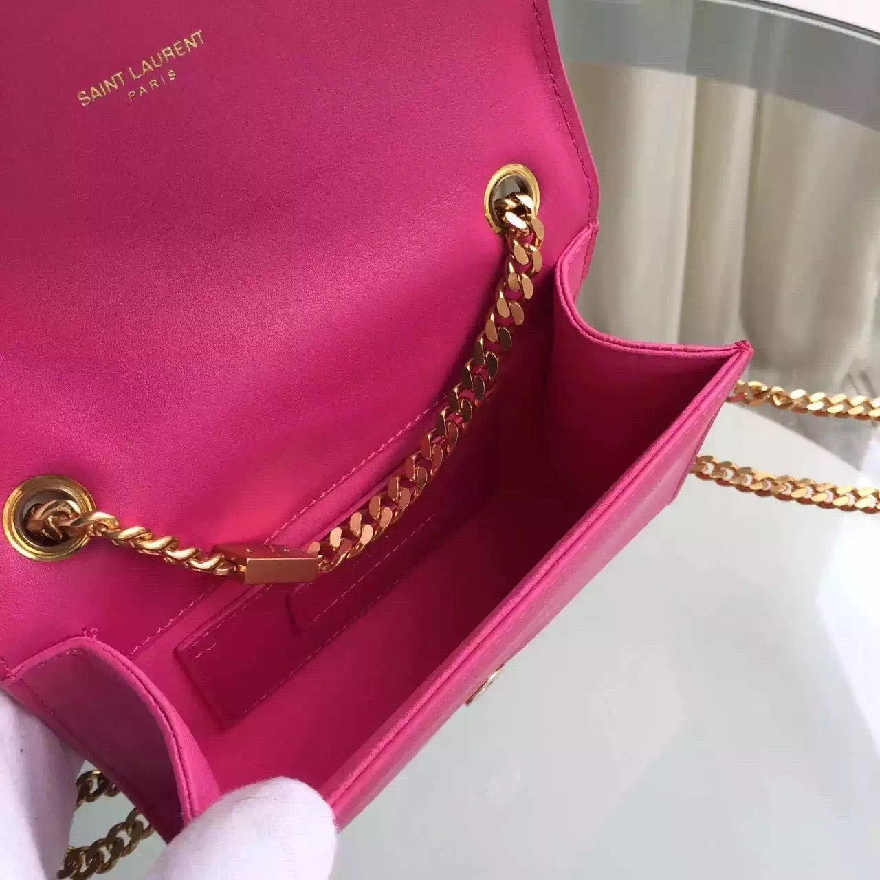 Yves Saint Laurent Small Monogram Satchel Bag In Rosy Leather