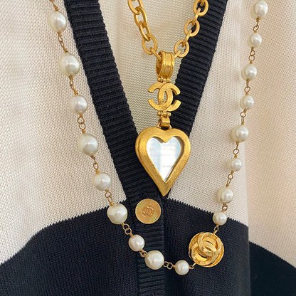 CHANEL 1995 Made Heart Mirror Design Cc Mark Necklace