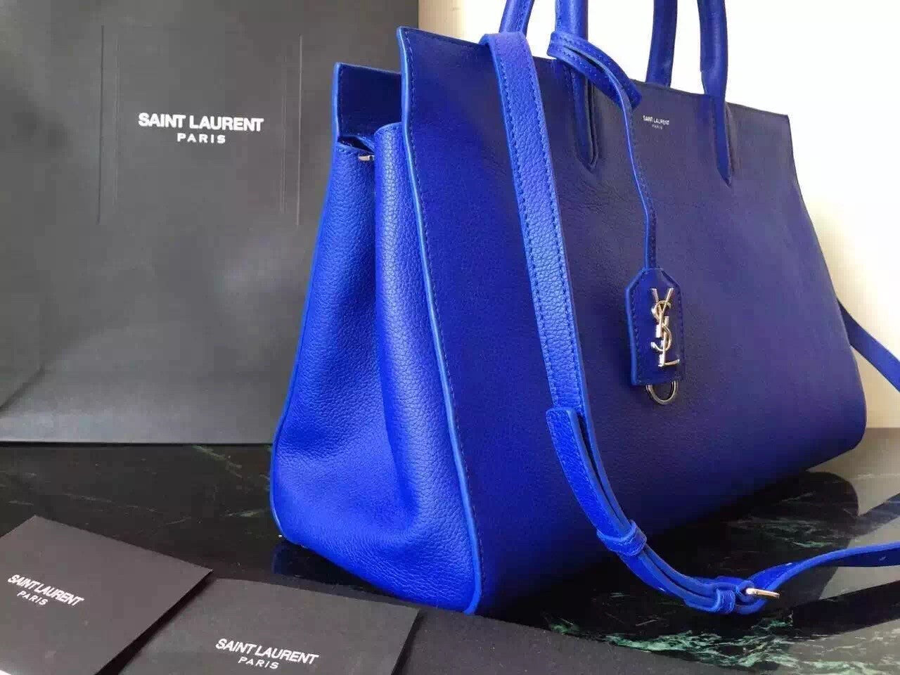 Yves Saint Laurent Medium Rive Gauche Bag In Blue Leather