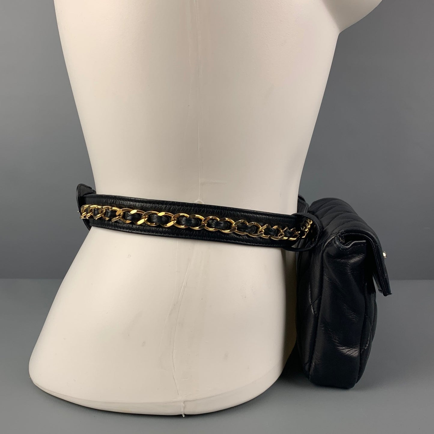 Vintage 80's CHANEL Waist Size XS Black Quilted Leather Belt-Bag