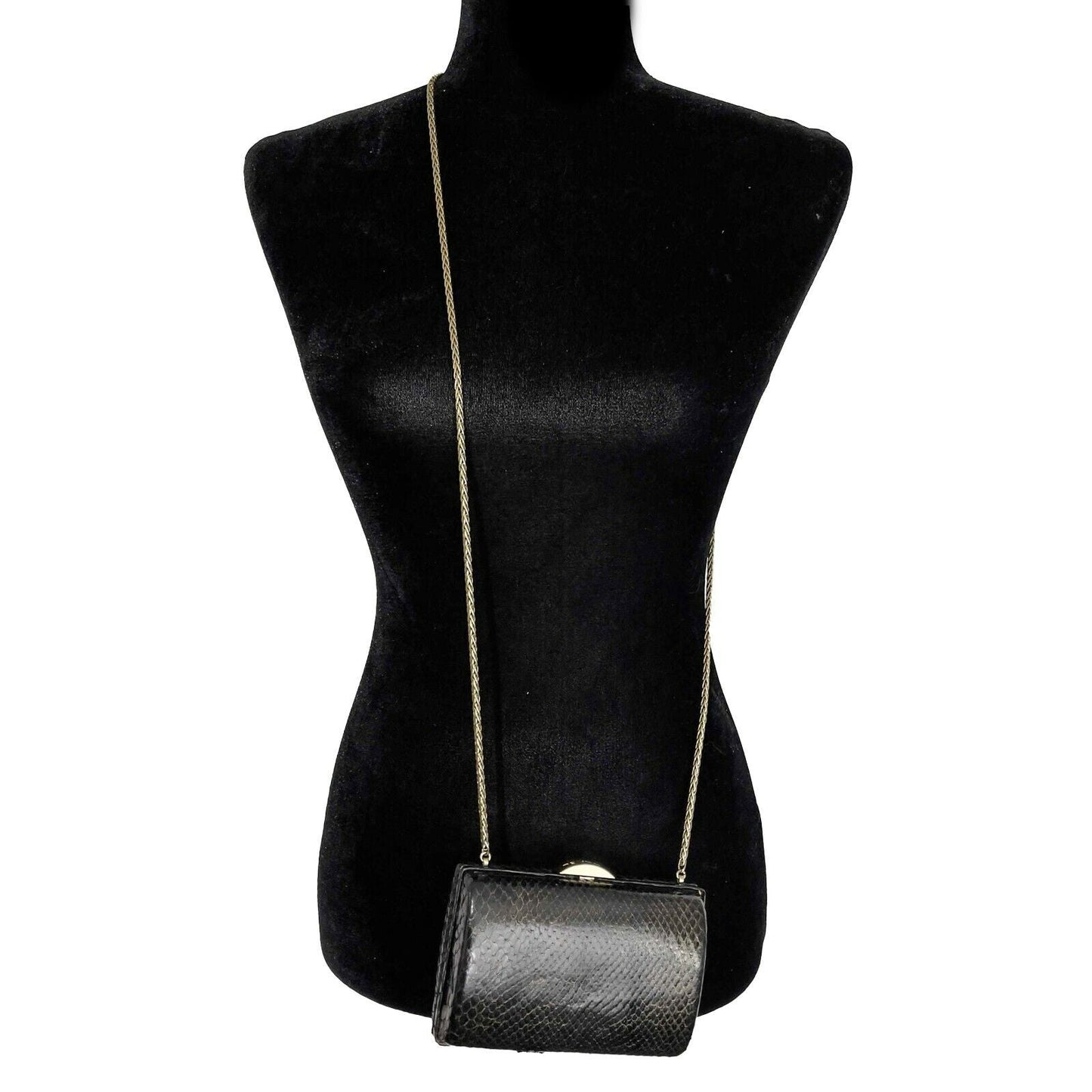 CHANEL - VTG 1990s Black Snakeskin Crossbody Minaudiere Clutch - Stamped Closure