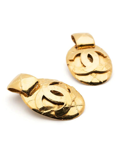 CHANEL Diamond Quilted Gold Clip-on Earrings