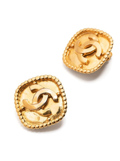 CHANEL Gold Rhombus Logo Clip-on Earrings