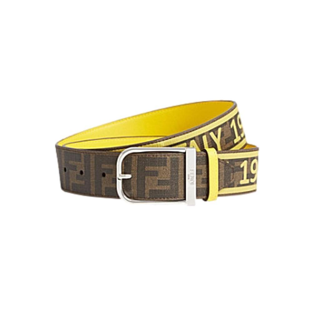 Fendi FF Logo Roma Italy 1925 Brown Yellow Leather Belt 7C0392 Size 105/42