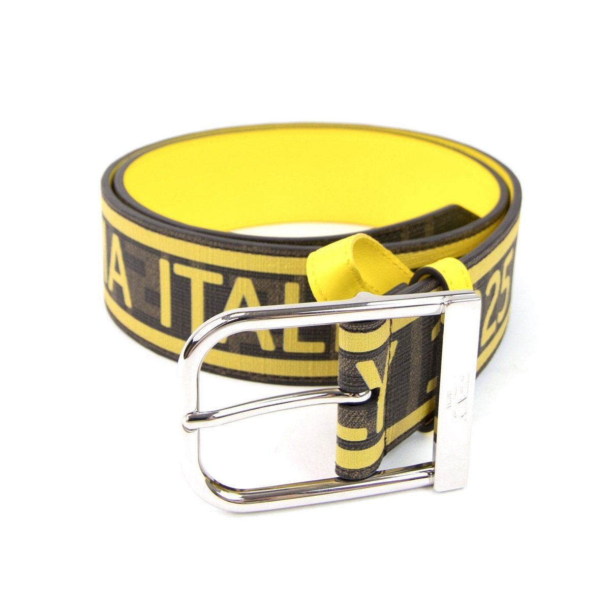 Fendi FF Logo Roma Italy 1925 Brown Yellow Leather Belt 7C0392 Size 105/42