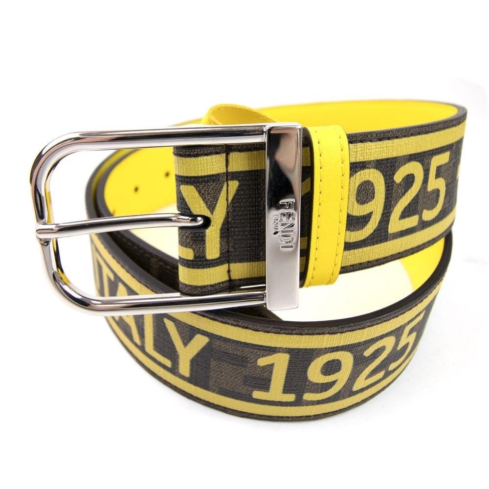 Fendi FF Logo Roma Italy 1925 Brown Yellow Leather Belt 7C0392 Size 105/42