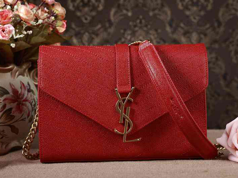 Yves Saint Laurent Small Monogramme Satchel Red Grain Textured Matelasse Leather