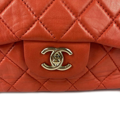 CHANEL - Classic Single Flap Jumbo Quilted Lambskin - Champagne Gold Red Handbag