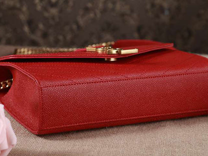 Yves Saint Laurent Small Monogramme Satchel Red Grain Textured Matelasse Leather