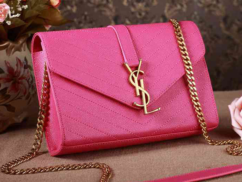 Yves Saint Laurent Small Monogramme Satchel Lipstick Fuchsia Grain Textured Matelasse Leather