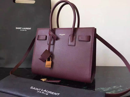 Yves Saint Laurent Baby Sac De Jour Bag In Burgundy Leather