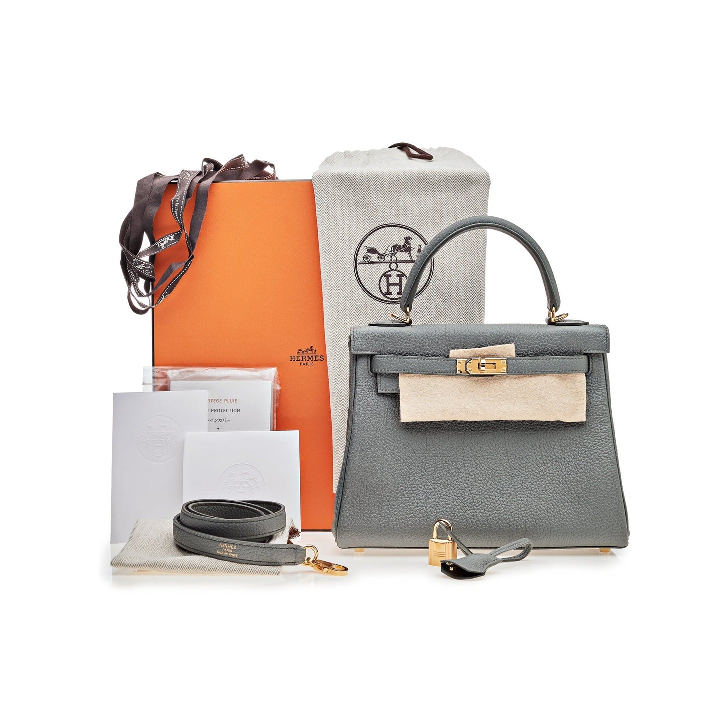 Hermes Kelly Retourne 25 Veau Togo 63 Vert Amande Gold Hardware