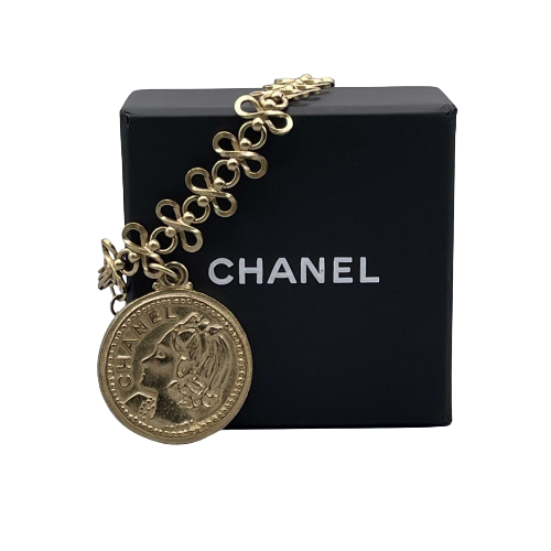 CHANEL - Vintage 03P Side Portrait '5' Medallion Chain Gold '' Bracelet