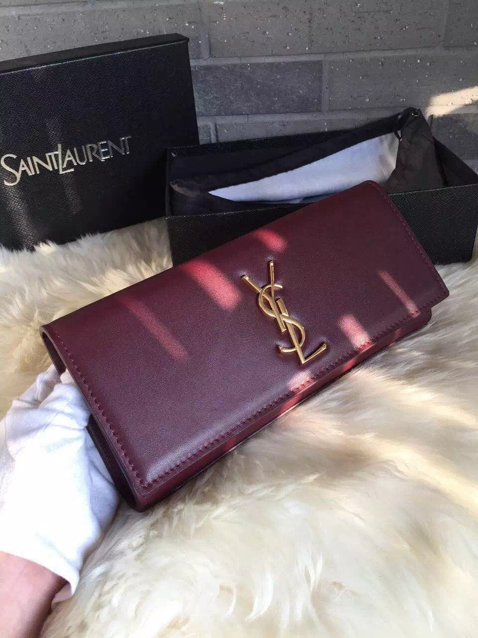 Yves Saint Laurent Burgundy Classic Monogramme Clutch Bag