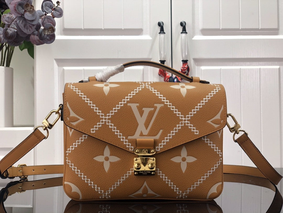 LV Pochette Metis Monogram Empreinte Arizona Brown For Spring,  Shoulder And Crossbody Bags 9.8in/25cm LV M46018