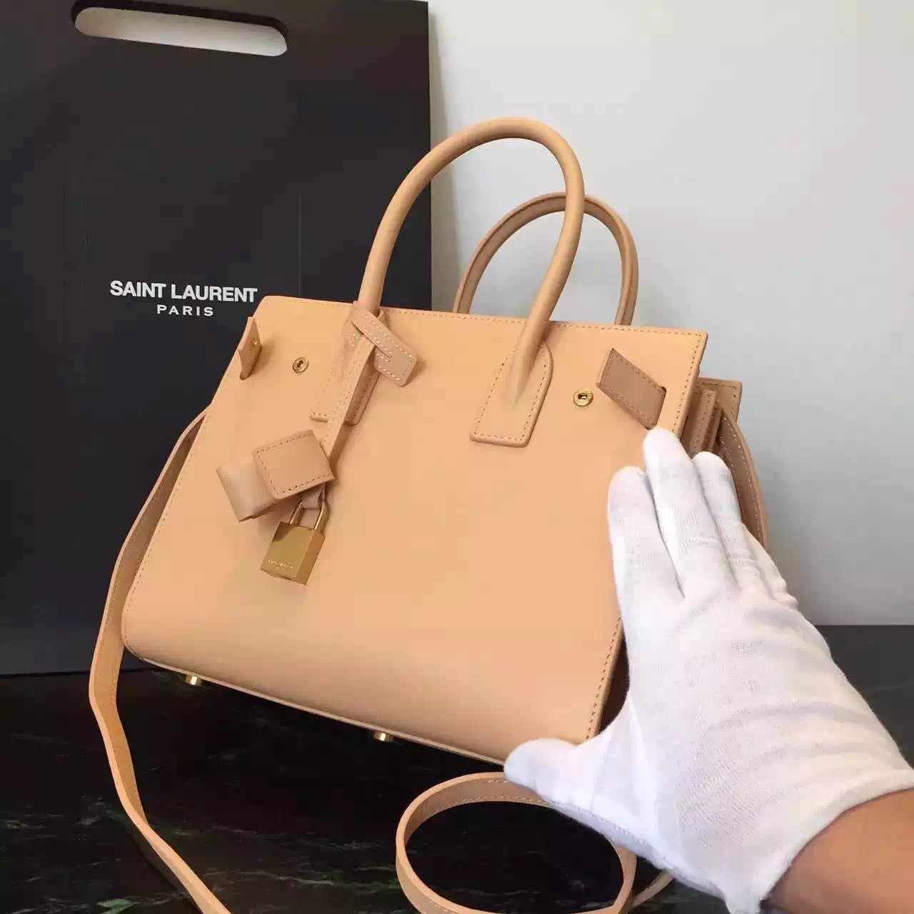 Yves Saint Laurent Baby Sac De Jour Bag In Beige Leather