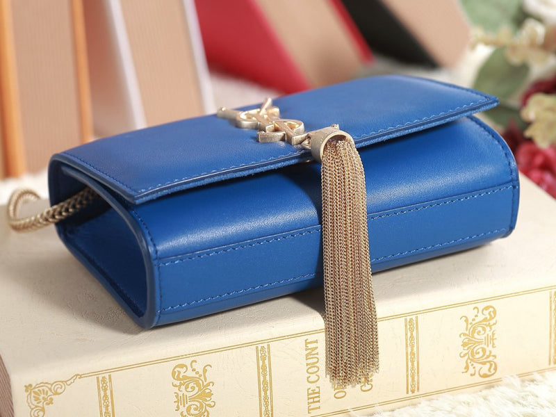 Yves Saint Laurent Mini Monogramme Bag In Original Leather Blue