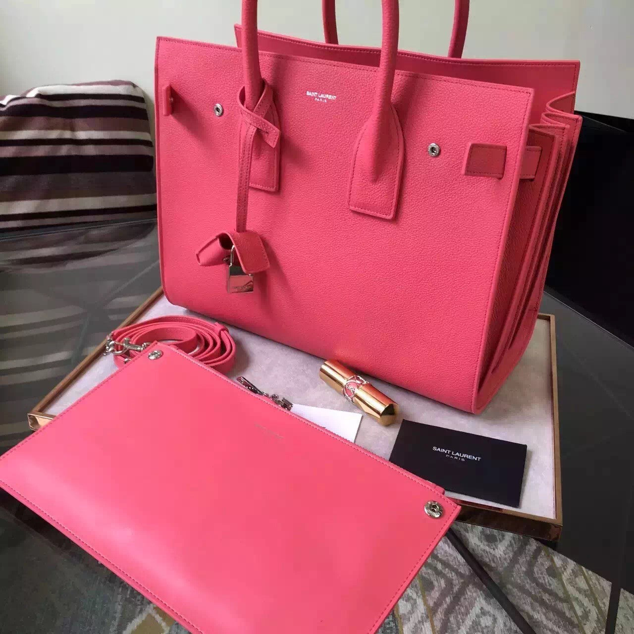 Yves Saint Laurent Small Sac De Jour Bag In Rose Grained Leather