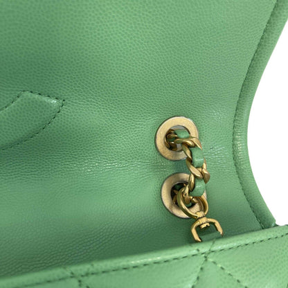 CHANEL - 2021 CC Medium Diamond Caviar Leather Mint Green Sweet Single Flap