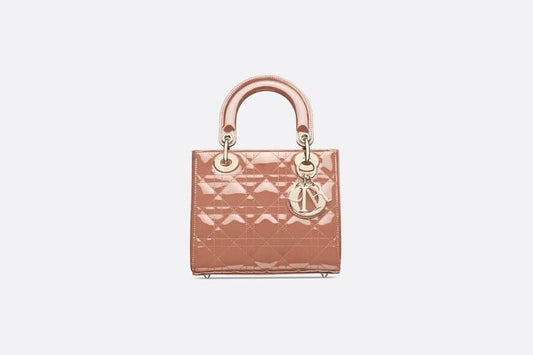 Small Lady Christian Dior Bag Rose Des Vents Patent Cannage Calfskin