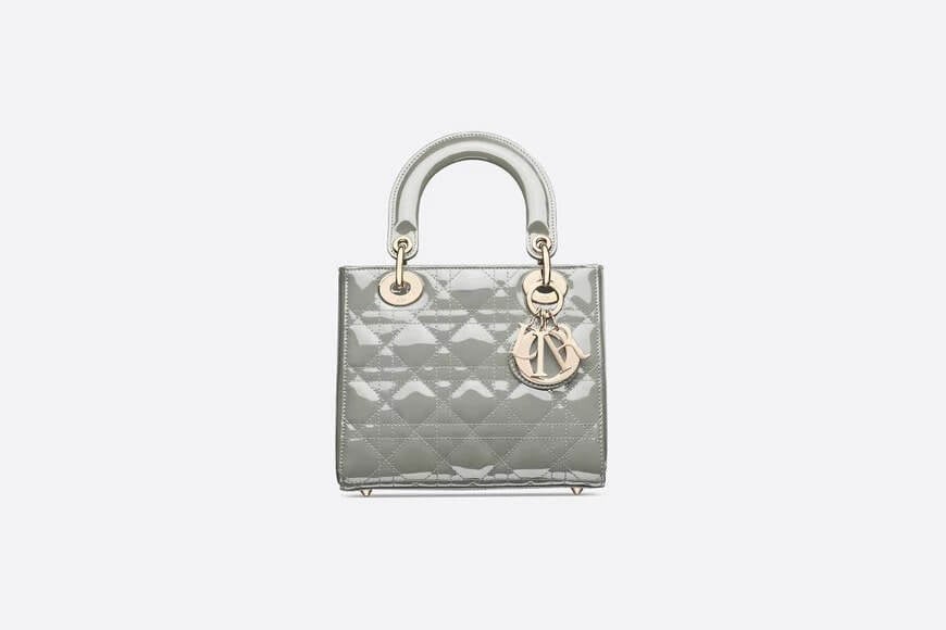 Small Lady Christian Dior Bag Gray Patent Cannage Calfskin