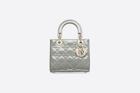 Small Lady Christian Dior Bag Gray Patent Cannage Calfskin