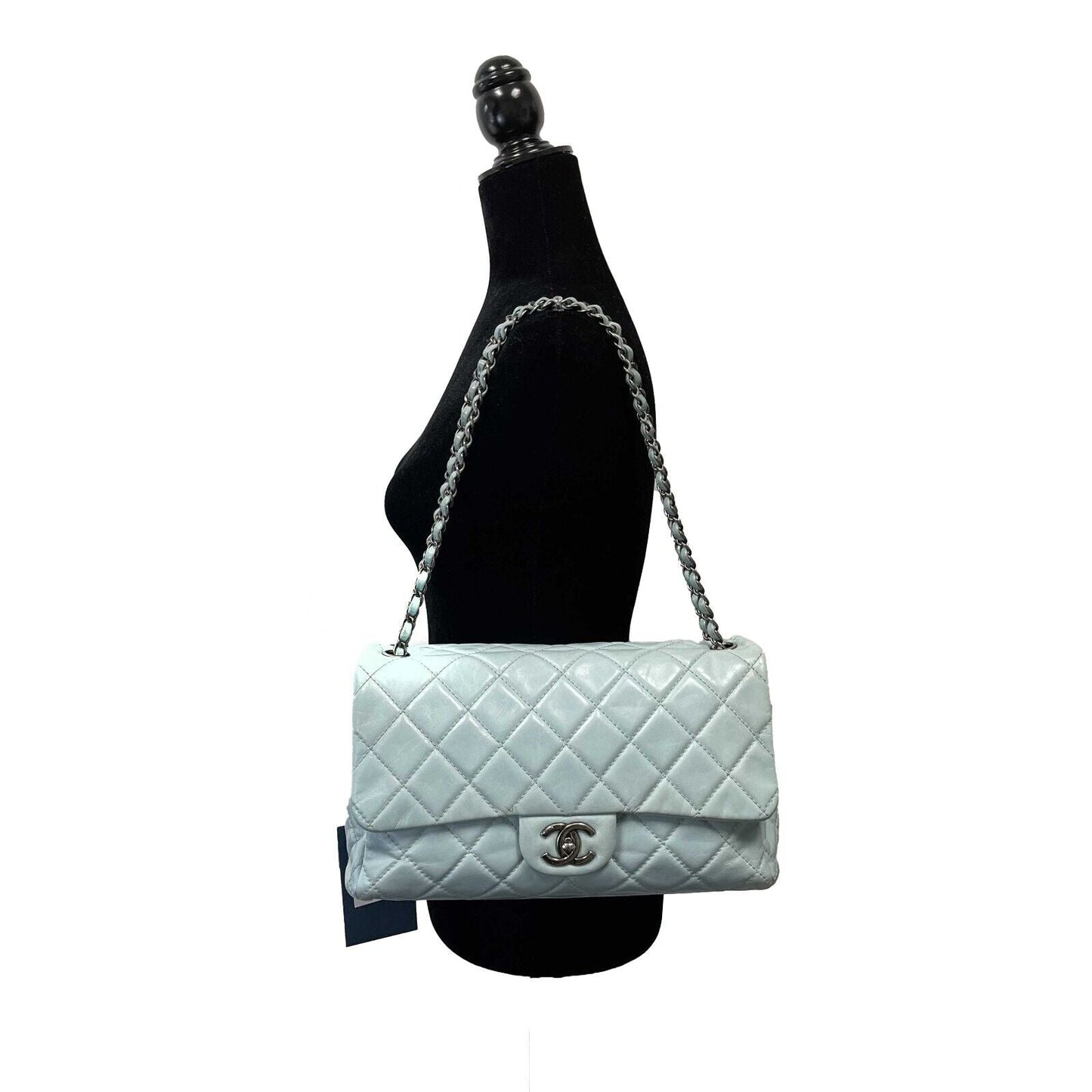 CHANEL - Baby Blue Seasonal CC Jumbo Single Flap - Lambskin / Ruthenium Hardware