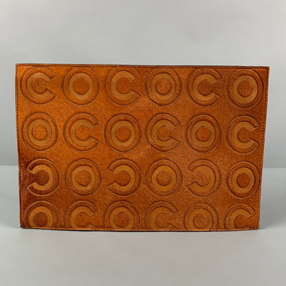 Rare CHANEL Tan COCO Embossed Cowhide Clutch Handbag