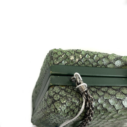 CHANEL - Python Snakeskin Green CC Kiss lock Shoulder Bag / Crossbody