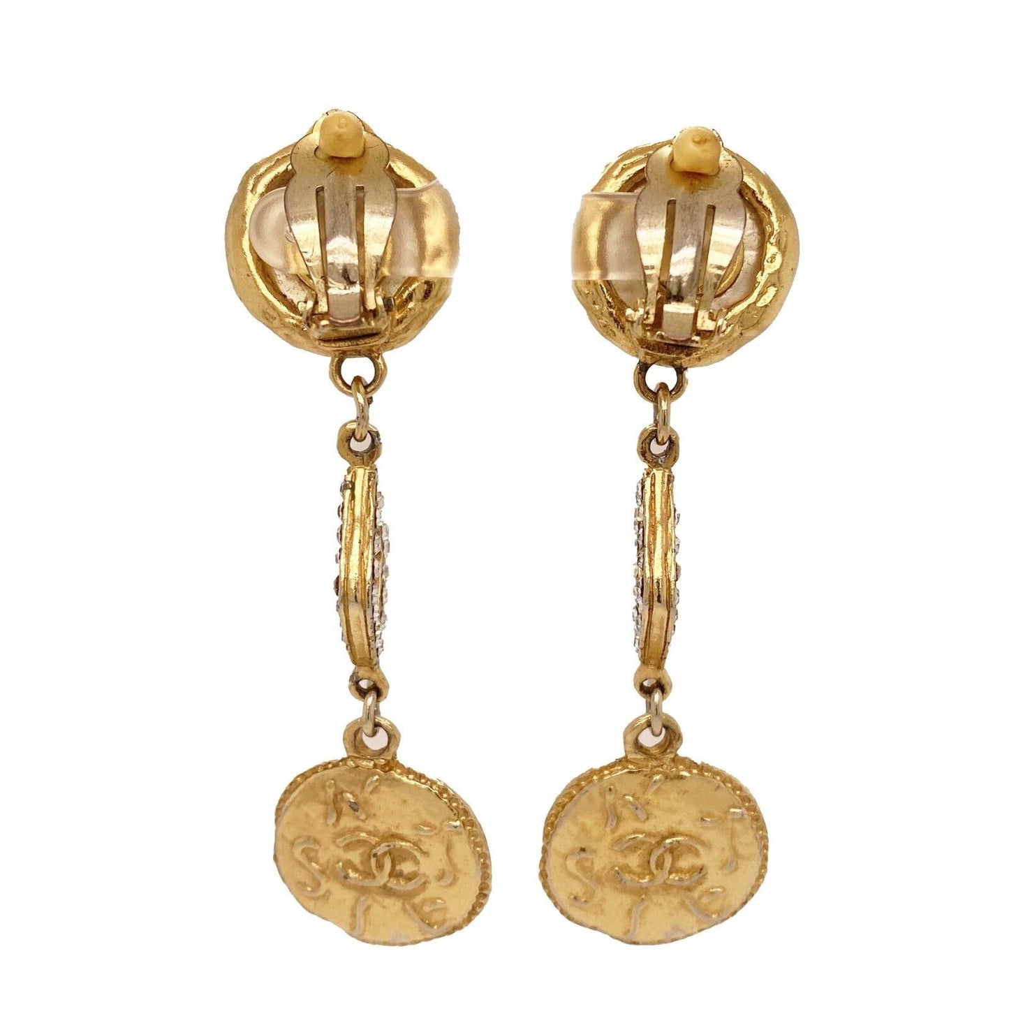 CHANEL  Vintage 1970s Faux Pearl Medallion CC '' Clip-On Earrings