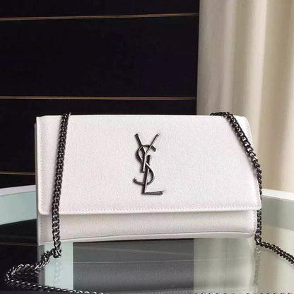 Yves Saint Laurent Medium Monogram Satchel In White Grain Leather