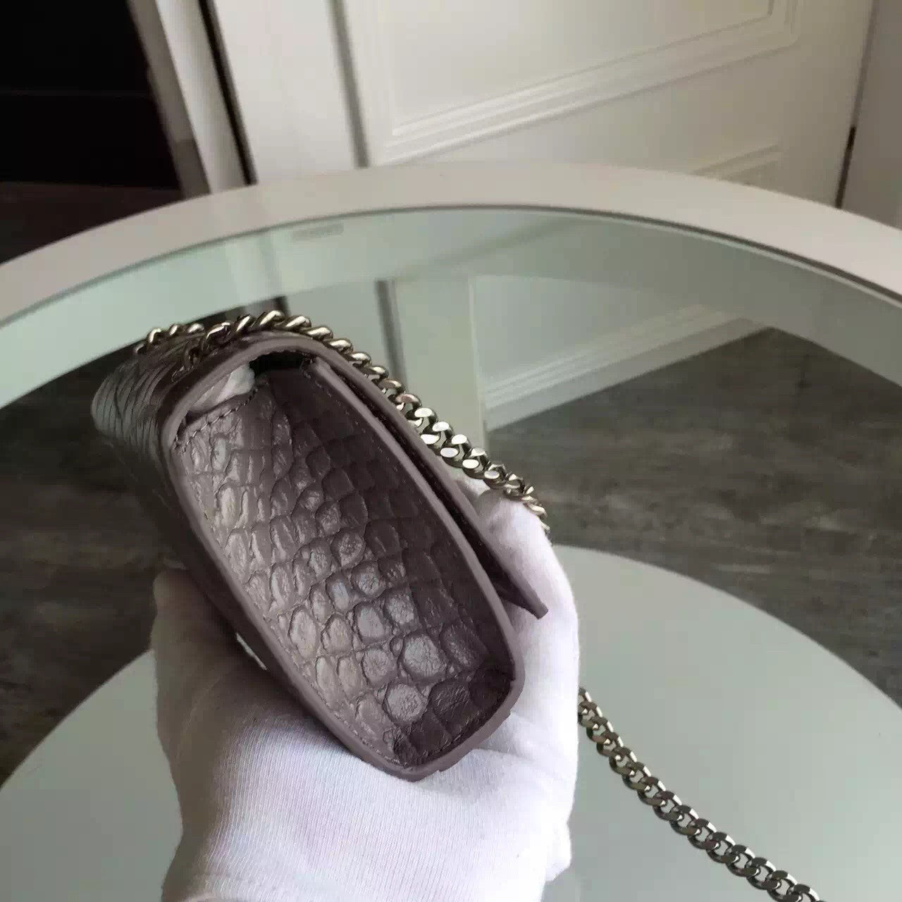 Yves Saint Laurent Small Monogram Satchel Bag In Grey Crocodile Leather