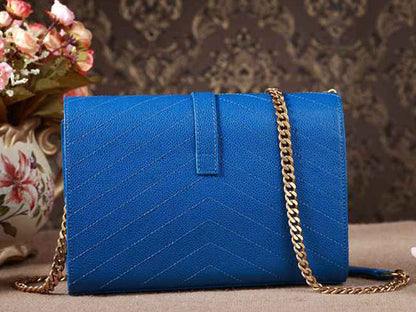 Yves Saint Laurent Small Monogramme Satchel Blue Grain Textured Matelasse Leather