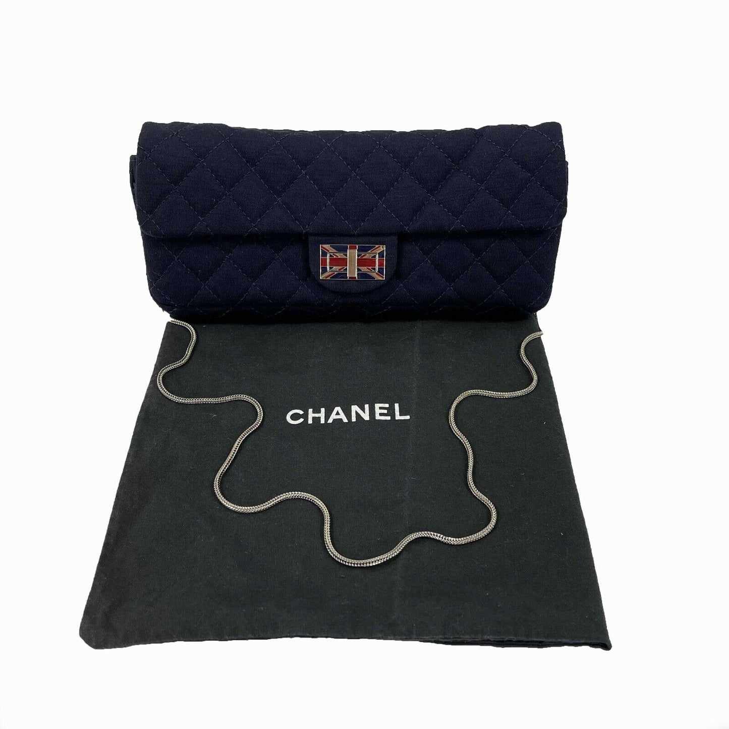 CHANEL - 2008 Paris London Union Jack - Navy Blue Flap Clutch / Shoulder Bag